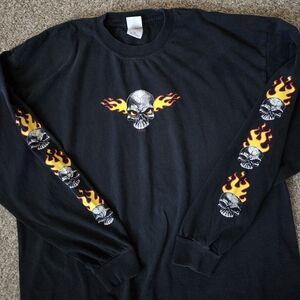 Vintage Y2K Grunge Flaming Skull Fire Goth Long Sleeve Tshirt XXL Gildan Heavywe